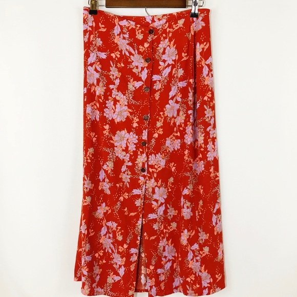 Free People Dresses & Skirts - Free People Retro Midi Button Burnt Orange Skirt